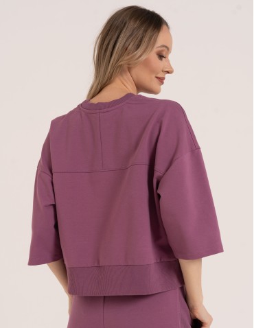 Bluzy dresowe - Bluza dresowa damska o luźnym kroju bez kaptura FIOLETOWY - produkt 1