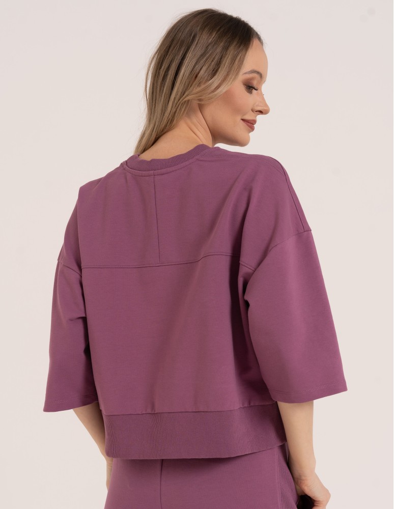 Bluza dresowa damska o luźnym kroju bez kaptura FIOLETOWY