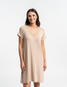 Koszula nocna damska z krótkim rękawem wiskoza bambusowa BEŻOWY