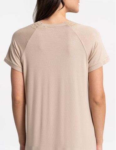 Koszule nocne z krótkim rękawem - Koszula nocna damska z krótkim rękawem wiskoza bambusowa BEŻOWY - produkt 4
