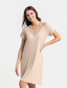 Koszula nocna damska z krótkim rękawem Plus Size z wiskozy bambusowej BEŻOWY