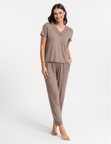Piżama damska z długimi spodniami wiskoza bambusowa