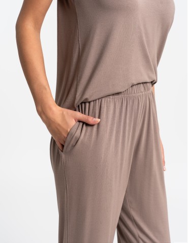 Piżamy z krótkim rękawem - Piżama damska z długimi spodniami Plus Size wiskoza bambusowa MOKKA - produkt 8