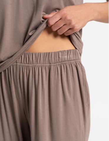 Piżamy z krótkim rękawem - Piżama damska z długimi spodniami Plus Size wiskoza bambusowa MOKKA - produkt 9