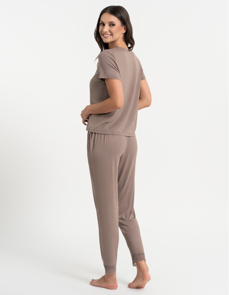 Piżamy z krótkim rękawem - Piżama damska z długimi spodniami Plus Size wiskoza bambusowa MOKKA - produkt moraj.pl 4