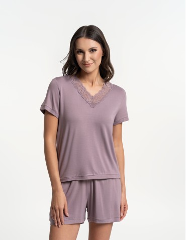 Damska piżama z wiskozy bambusowej z koronką
