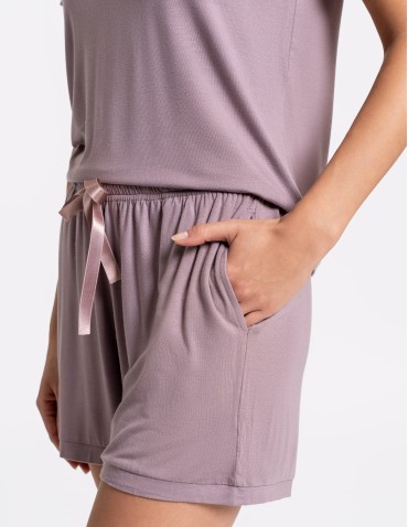 Piżamy z krótkim rękawem - Damska piżama z wiskozy bambusowej z koronką FIOLETOWY - produkt 7