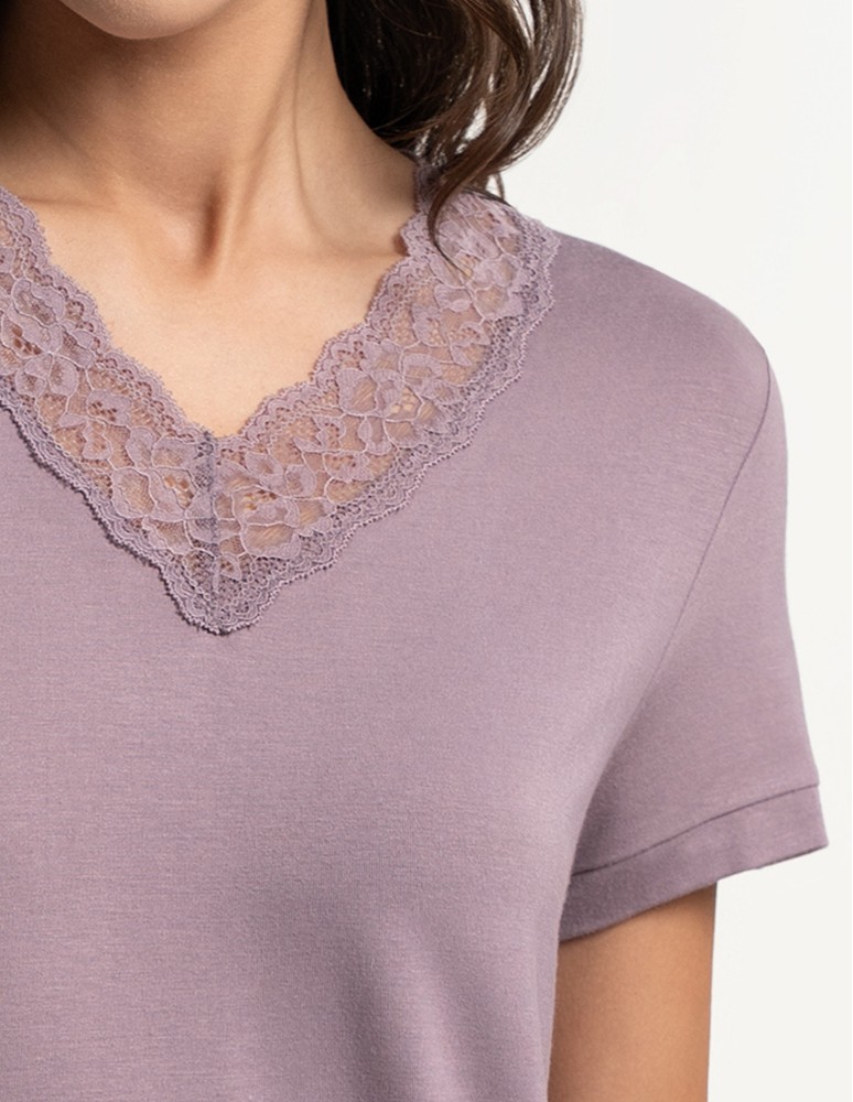 Piżamy z krótkim rękawem - Damska piżama Plus Size z wiskozy bambusowej z koronką FIOLETOWY  - produkt moraj.pl 2