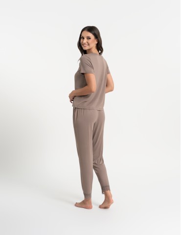 Piżamy z krótkim rękawem - Piżama damska z długimi spodniami wiskoza bambusowa MOKKA - produkt 9