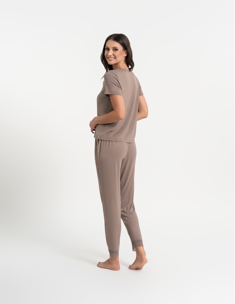 Piżamy z krótkim rękawem - Piżama damska z długimi spodniami wiskoza bambusowa MOKKA  - produkt moraj.pl 9