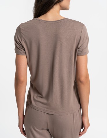 Piżamy z krótkim rękawem - Piżama damska z długimi spodniami Plus Size wiskoza bambusowa MOKKA - produkt 11