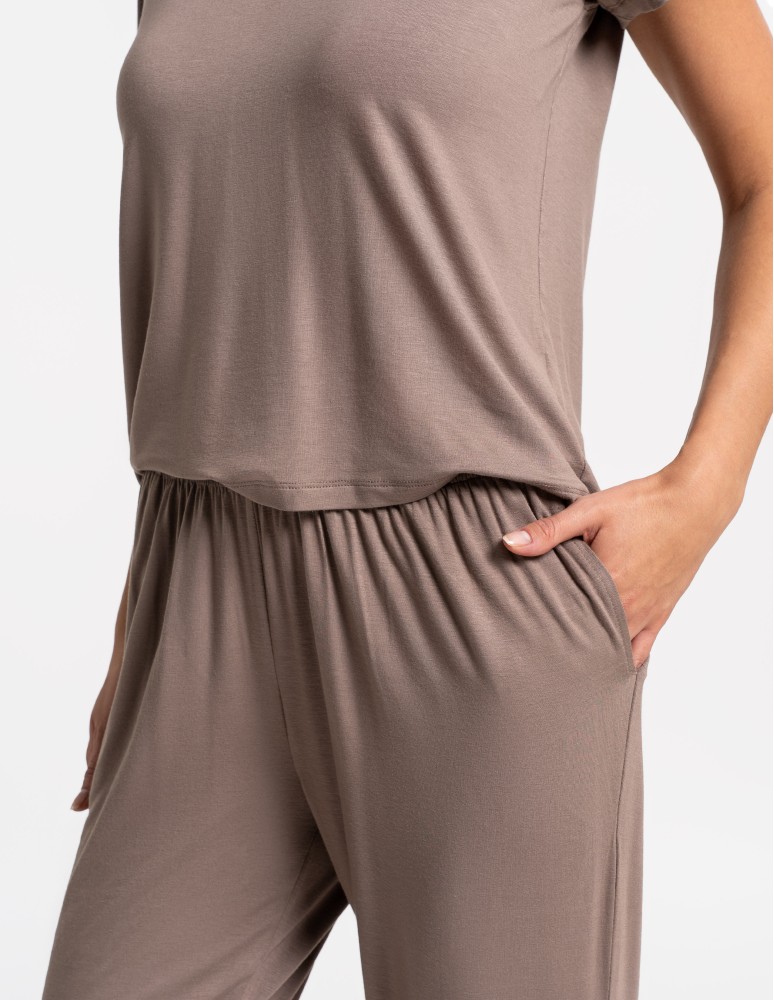 Piżamy z krótkim rękawem - Piżama damska z długimi spodniami Plus Size wiskoza bambusowa MOKKA - produkt moraj.pl 3