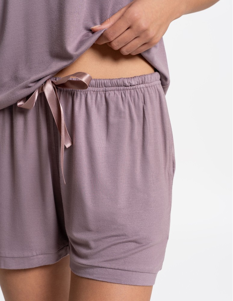 Piżamy z krótkim rękawem - Damska piżama Plus Size z wiskozy bambusowej z koronką FIOLETOWY  - produkt moraj.pl 8