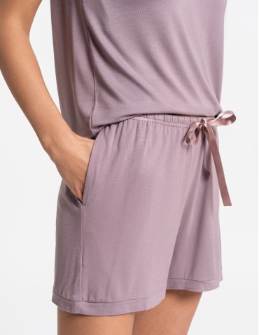 Piżamy z krótkim rękawem - Damska piżama Plus Size z wiskozy bambusowej z koronką FIOLETOWY - produkt 9