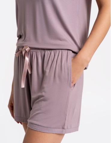 Piżamy z krótkim rękawem - Damska piżama Plus Size z wiskozy bambusowej z koronką FIOLETOWY - produkt 10