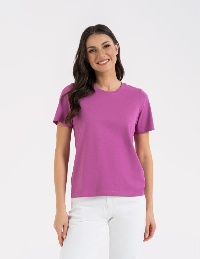 Koszulki z krótkim rękawem - T-shirt damski bawełniany bez szwów bocznych RÓŻOWY - produkt moraj.pl 1