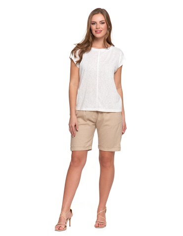 Bluzki i koszule - Damska bluzka z krótkim rękawem i luźnym krojem KREMOWY - produkt 5