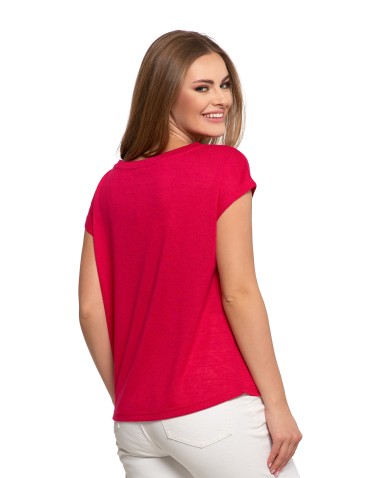 Bluzki i koszule - Damska bluzka z krótkim rękawem i luźnym krojem RÓŻOWY - produkt 2