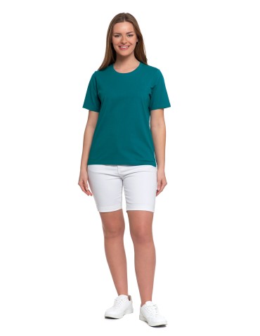 Koszulki z krótkim rękawem - T-shirt damski bawełniany bez szwów bocznych CIEMNY ZIELONY - produkt 3