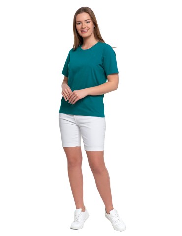 Koszulki z krótkim rękawem - T-shirt damski bawełniany bez szwów bocznych CIEMNY ZIELONY - produkt 4