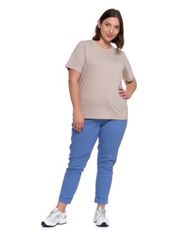 Koszulki z krótkim rękawem - T-shirt damski bawełniany bez szwów bocznych BEŻOWY - produkt 2