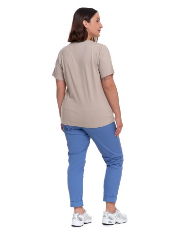 Koszulki z krótkim rękawem - T-shirt damski bawełniany bez szwów bocznych BEŻOWY - produkt 3