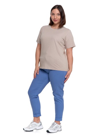 Koszulki z krótkim rękawem - T-shirt damski bawełniany bez szwów bocznych BEŻOWY - produkt 4