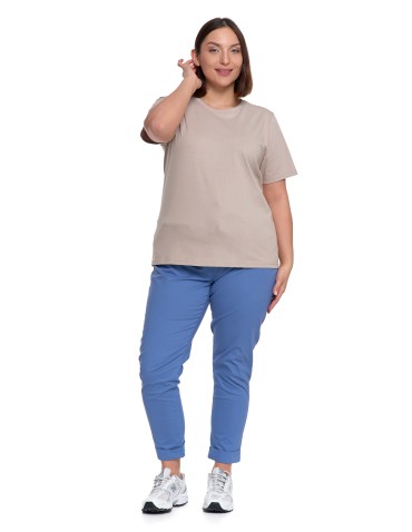 Koszulki z krótkim rękawem - T-shirt damski bawełniany bez szwów bocznych BEŻOWY - produkt 5