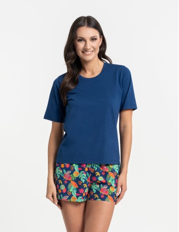 Piżama damska bawełniany komplet z krótkim rękawem i spodenkami