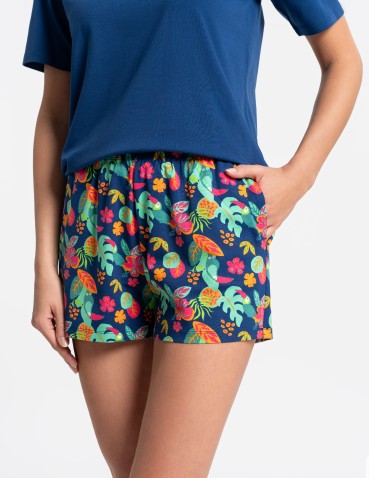 Piżamy z krótkim rękawem - Piżama damska bawełniany komplet z krótkim rękawem i spodenkami GRANATOWY - produkt 3