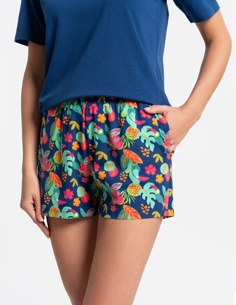 Piżamy z krótkim rękawem - Piżama damska bawełniany komplet z krótkim rękawem i spodenkami GRANATOWY  - produkt moraj.pl 3