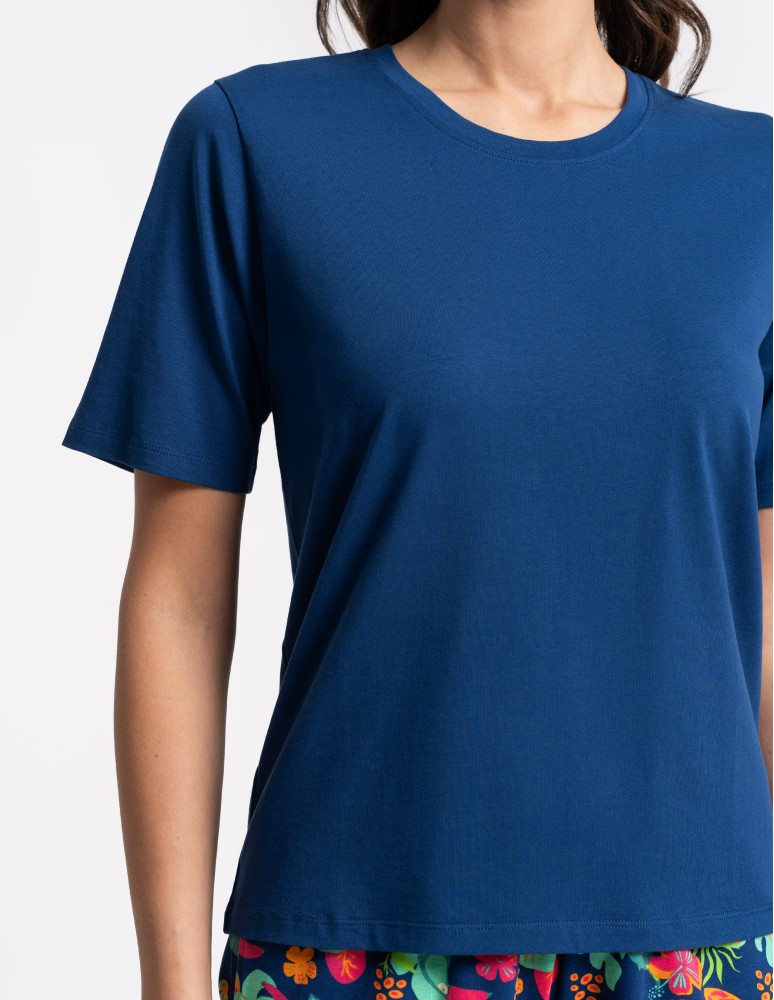 Piżamy z krótkim rękawem - Piżama damska bawełniany komplet z krótkim rękawem i spodenkami GRANATOWY  - produkt moraj.pl 2