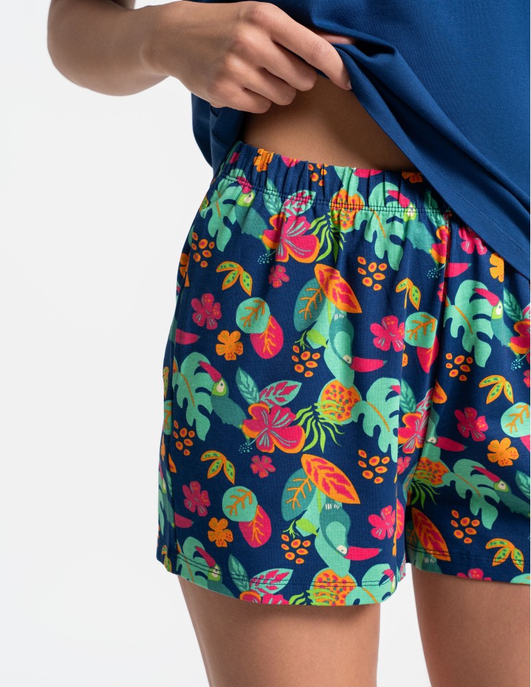 Piżamy z krótkim rękawem - Piżama damska bawełniany komplet z krótkim rękawem i spodenkami GRANATOWY  - produkt moraj.pl 4