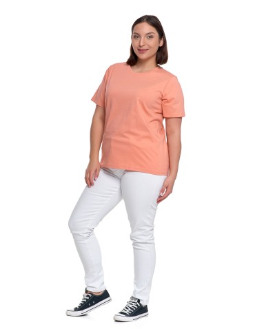 Koszulki z krótkim rękawem - T-shirt damski bawełniany bez szwów bocznych CIEMNY RÓŻOWY - produkt 3