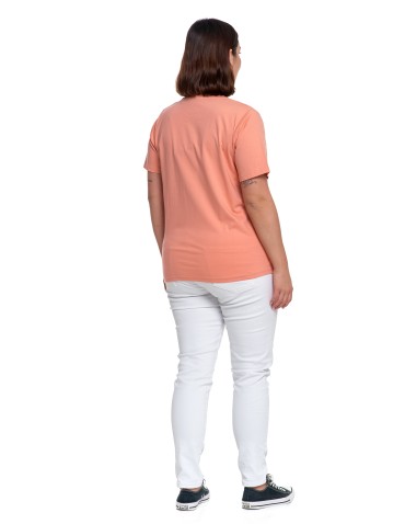 Koszulki z krótkim rękawem - T-shirt damski bawełniany bez szwów bocznych CIEMNY RÓŻOWY - produkt 4