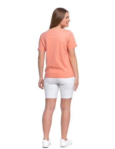 Koszulki z krótkim rękawem - T-shirt damski bawełniany bez szwów bocznych CIEMNY RÓŻOWY - produkt 7