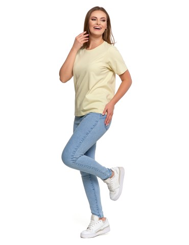 Koszulki z krótkim rękawem - T-shirt damski bawełniany bez szwów bocznych ŻÓŁTY - produkt 5