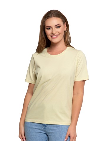 Koszulki z krótkim rękawem - T-shirt damski bawełniany bez szwów bocznych ŻÓŁTY - produkt 2