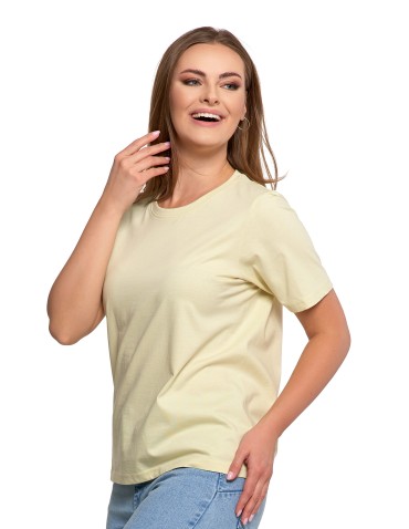 Koszulki z krótkim rękawem - T-shirt damski bawełniany bez szwów bocznych ŻÓŁTY - produkt 4