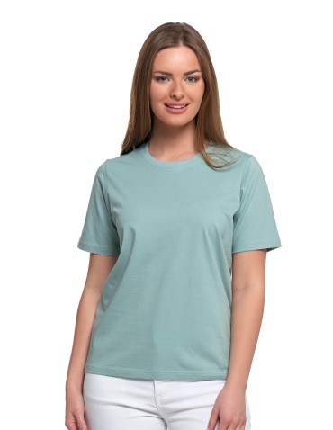 Koszulki z krótkim rękawem - T-shirt damski bawełniany bez szwów bocznych ZIELONY - produkt 1