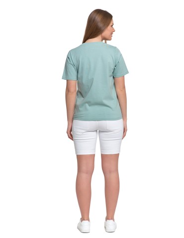 Koszulki z krótkim rękawem - T-shirt damski bawełniany bez szwów bocznych ZIELONY - produkt 4