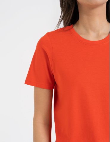 Koszulki z krótkim rękawem - T-shirt damski bawełniany bez szwów bocznych CZERWONY - produkt 4