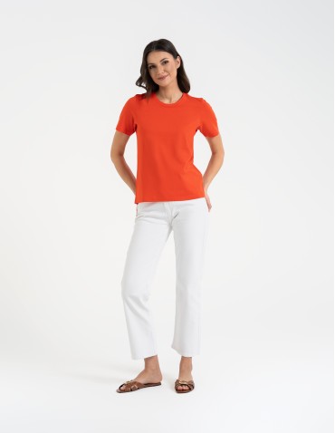 T-shirt damski bawełniany bez szwów bocznych - CZERWONY  - produkt 2