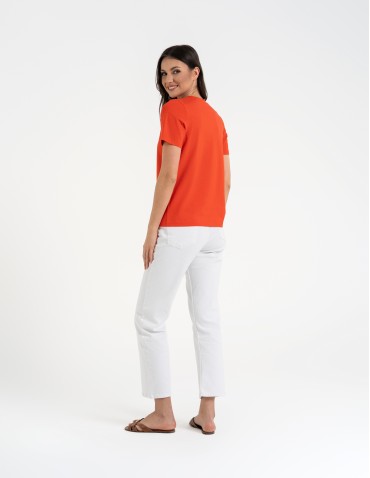 Koszulki z krótkim rękawem - T-shirt damski bawełniany bez szwów bocznych CZERWONY - produkt 6