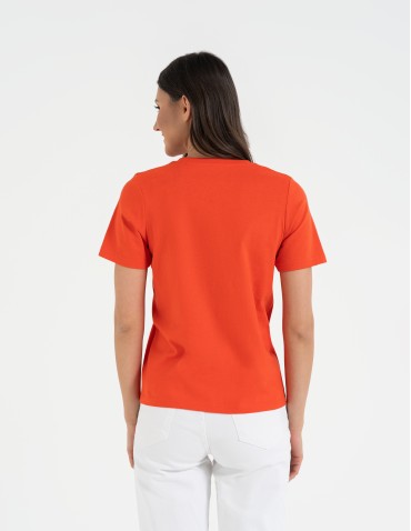 Koszulki z krótkim rękawem - T-shirt damski bawełniany bez szwów bocznych CZERWONY - produkt 7