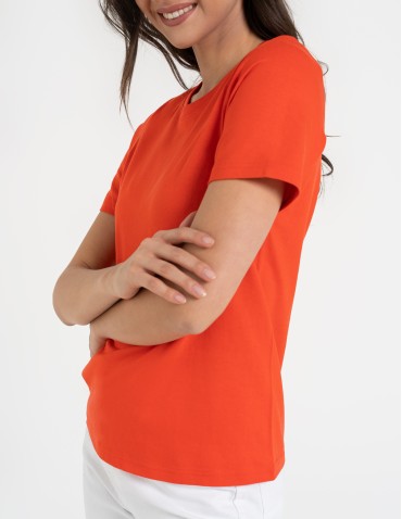 Koszulki z krótkim rękawem - T-shirt damski bawełniany bez szwów bocznych CZERWONY - produkt 9