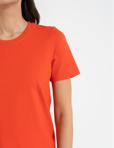 Koszulki z krótkim rękawem - T-shirt damski bawełniany bez szwów bocznych CZERWONY - produkt 10