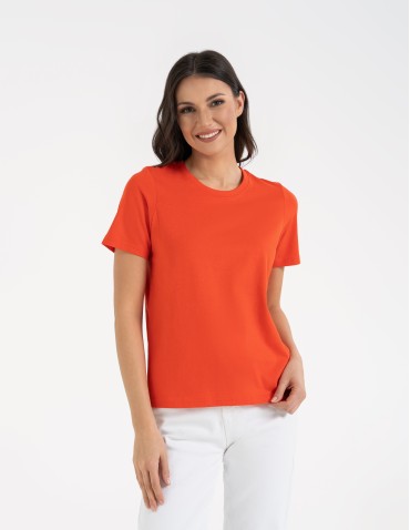 Koszulki z krótkim rękawem - T-shirt damski bawełniany bez szwów bocznych CZERWONY - produkt 3