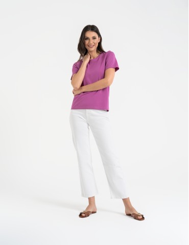 Koszulki z krótkim rękawem - T-shirt damski bawełniany bez szwów bocznych RÓŻOWY - produkt 2