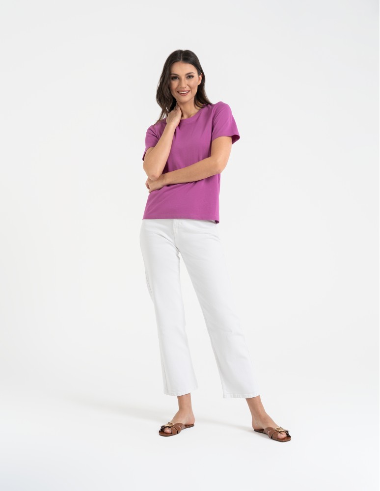 Koszulki z krótkim rękawem - T-shirt damski bawełniany bez szwów bocznych RÓŻOWY  - produkt moraj.pl 2